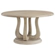 Benjara Eva 5pc Dining Table Set- White Washed Round Wood Top- Beige Chairs