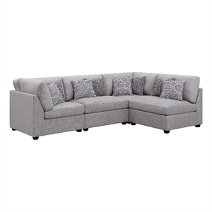 Benjara Cambia 4 Piece Modular L Shaped Sectional Sofa- Gray- 8 Pillows