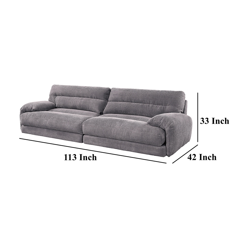 Benjara Enzo Sofa- Rolled Cushioned Armrests- Modern Gray Corduroy Upholstery