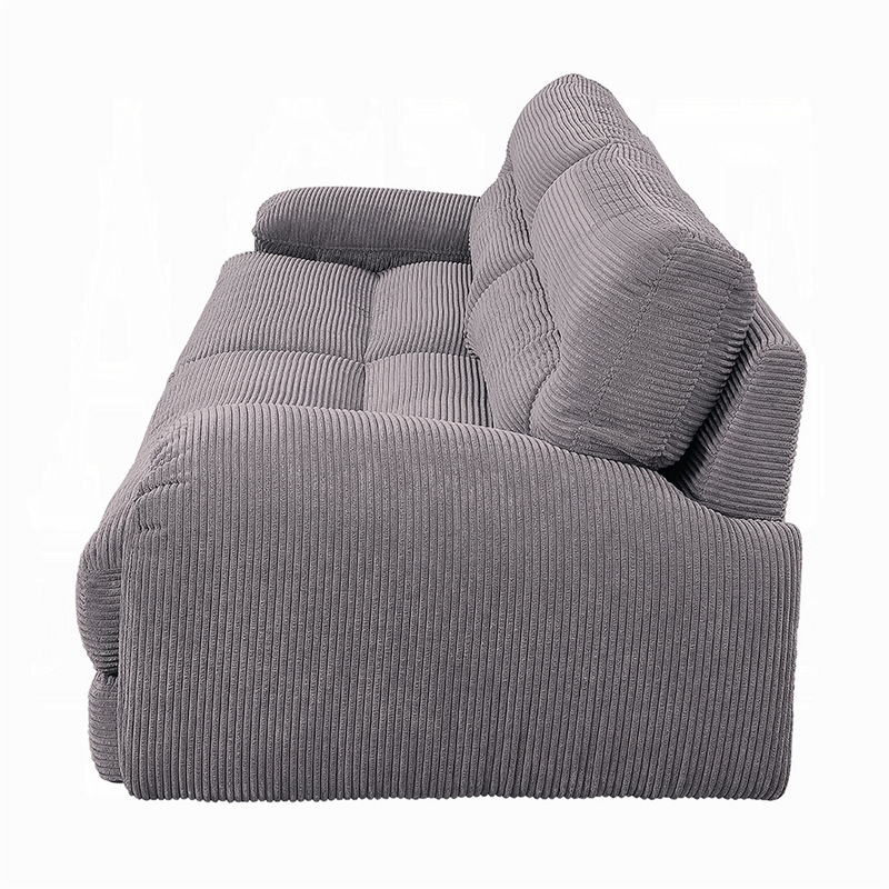 Benjara Enzo Sofa- Rolled Cushioned Armrests- Modern Gray Corduroy Upholstery