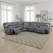 Benjara Saley Power Motion Sectional Sofa- USB- Gray Faux Leather- Console