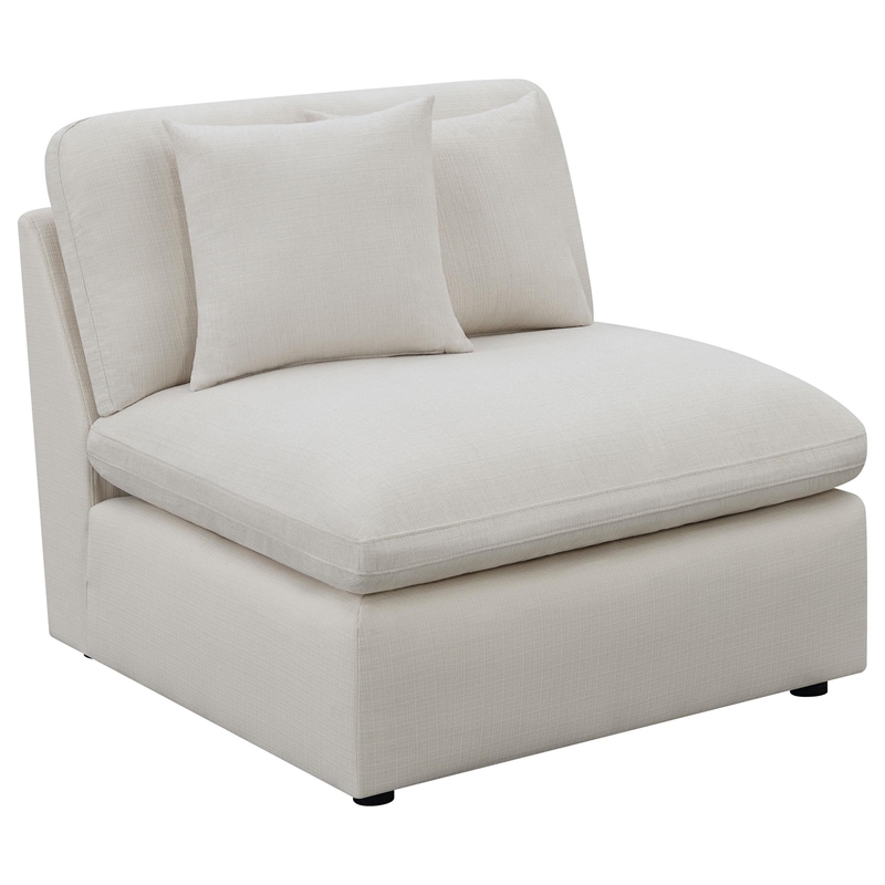 Benjara Hobo 6pc Modular Sectional Sofa- Ivory Fabric- 10 Pillows- 120