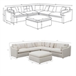 Benjara Hobo 6pc Modular Sectional Sofa- Ivory Fabric- 10 Pillows- 120