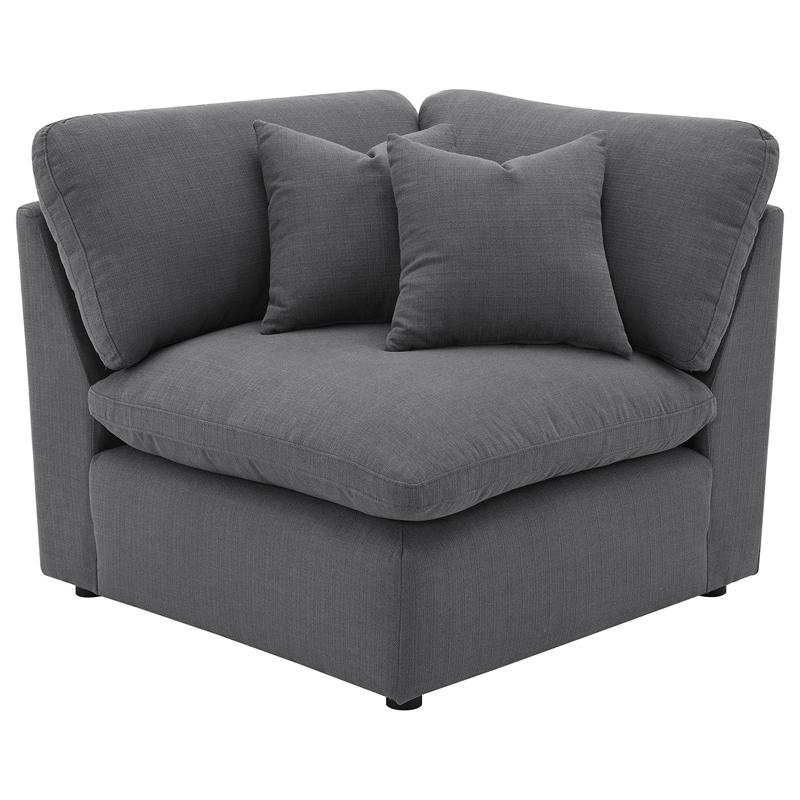 Benjara Hobo 6pc Sectional Sofa- Charcoal Gray Fabric- 10 Pillows- 120