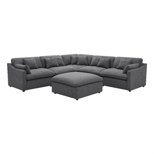 Benjara Hobo 6pc Sectional Sofa- Charcoal Gray Fabric- 10 Pillows- 120&quot