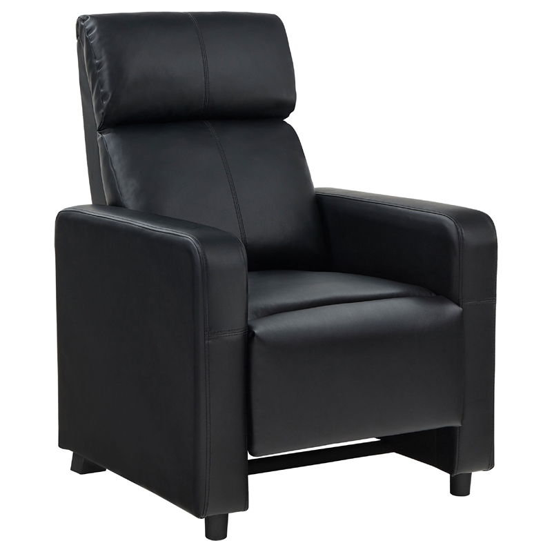 Benjara Heena Home Theater Set-5 Manual Recliners-2 Consoles-Black Faux Leather