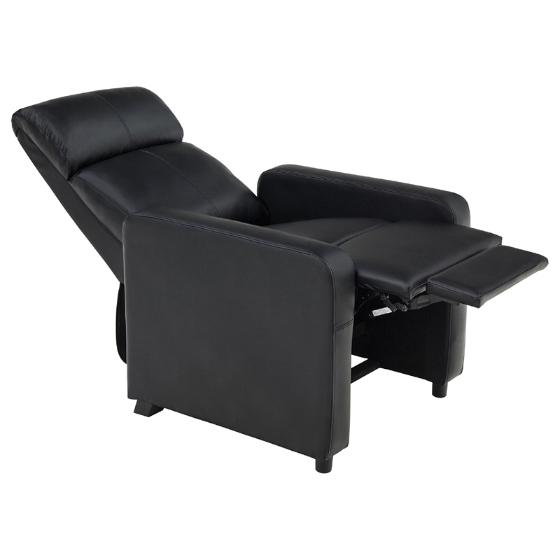 Benjara Heena Home Theater Set-5 Manual Recliners-2 Consoles-Black Faux Leather