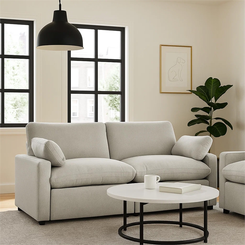 Benjara Biny Modular Power Reclining Loveseat- 2 Pillows- Light Gray- 86