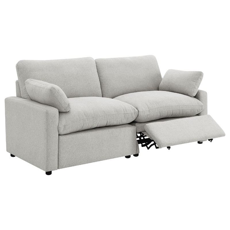 Benjara Biny Modular Power Reclining Loveseat- 2 Pillows- Light Gray- 86