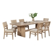 Benjara Lno 7 Piece Rectangular Dining Table Set- 6 Chairs- Beige Hardwood