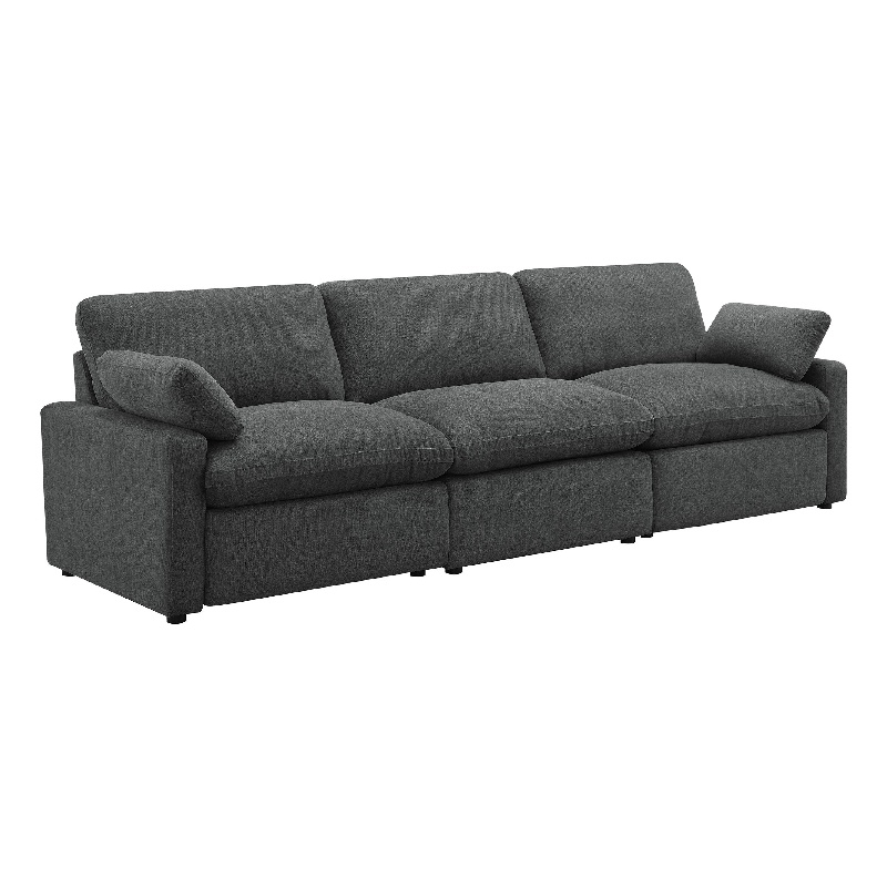 Benjara Biny Modular Power Reclining Sofa- 2 Pillows- Dark Gray- 124