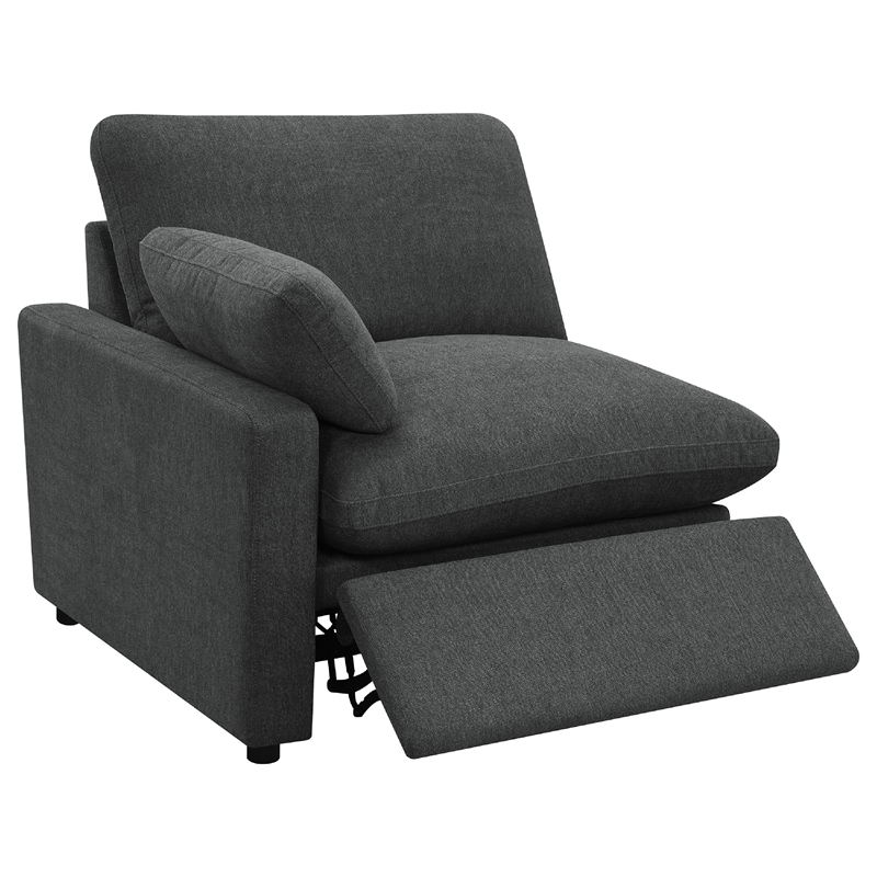 Benjara Biny Modular Power Reclining Sofa- 2 Pillows- Dark Gray- 124
