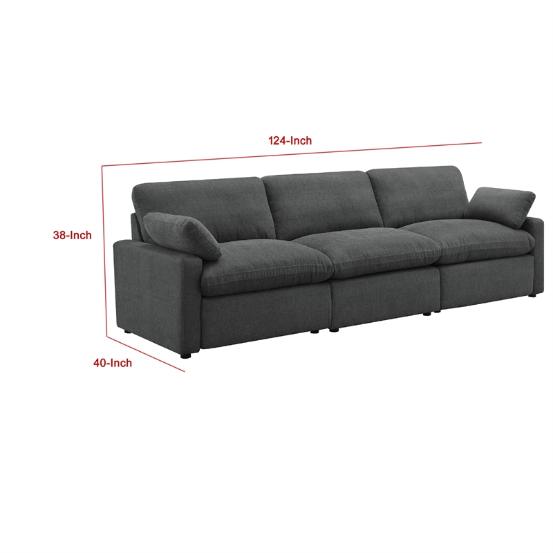 Benjara Biny Modular Power Reclining Sofa- 2 Pillows- Dark Gray- 124
