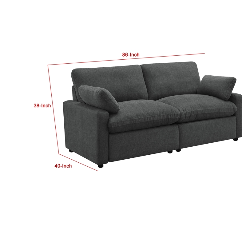 Benjara Biny Modular Power Reclining Loveseat- 2 Pillows- Dark Gray- 86