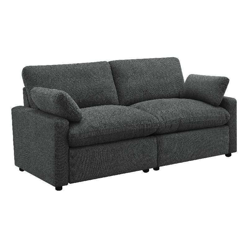 Benjara Biny Modular Power Reclining Loveseat- 2 Pillows- Dark Gray- 86