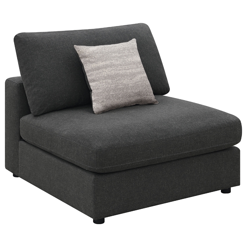 Benjara Serena 4pc Modular Sectional Sofa- Ottoman- 3 Pillows- Gray Jacquard