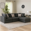 Benjara Serena 4pc Modular Sectional Sofa- Ottoman- 3 Pillows- Gray Jacquard