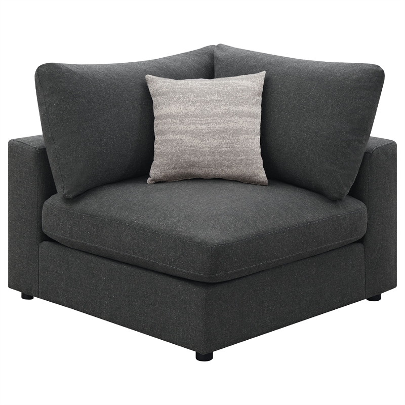 Benjara Serena 4pc Modular Sectional Sofa- Ottoman- 3 Pillows- Gray Jacquard