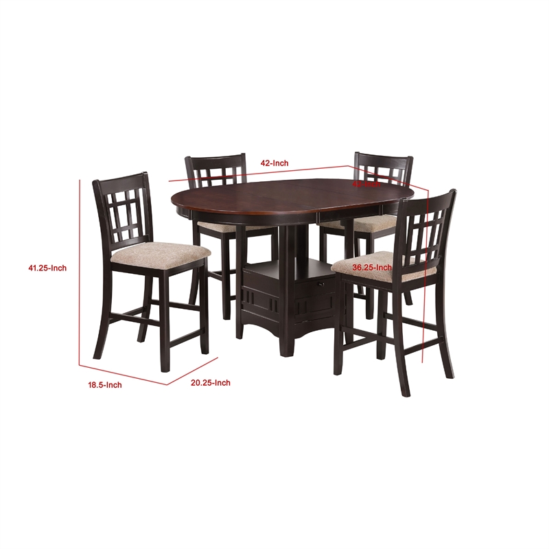 Benjara Lessa 5pc Counter Height Dining Set w/ Expandable Leaf - Brown