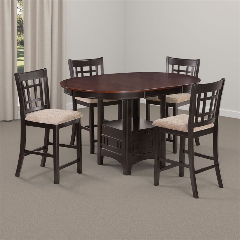 Benjara Lessa 5pc Counter Height Dining Set w/ Expandable Leaf - Brown