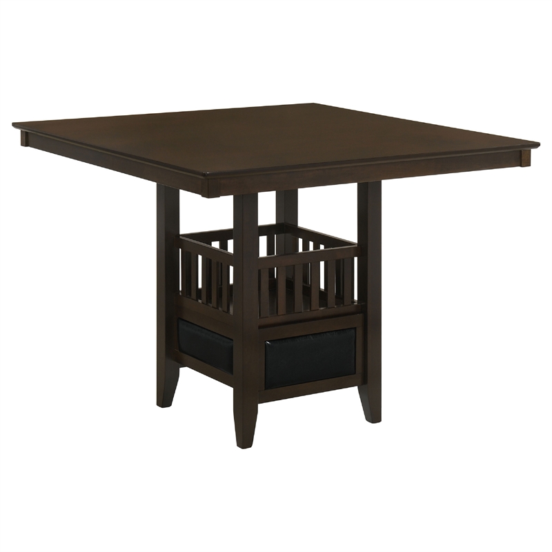 Benjara Edan 5pc Counter Height Dining Set- Brown Table- Black Padded Chairs