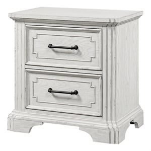 Lesy Nightstand- 2 Drawers- Black Metal- Vintage White Poplar Wood