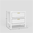 Fery Nightstand- 2 Drawers- Gold Metal Handles- White Solid Pine Wood