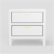 Fery Nightstand- 2 Drawers- Gold Metal Handles- White Solid Pine Wood