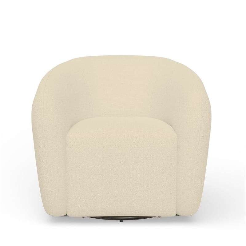 Mery Swivel Chair- Barrel Back- Ivory Upholstery- Solid Acacia Wood