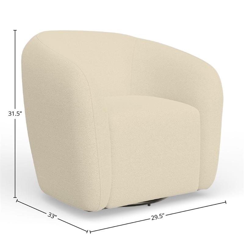 Mery Swivel Chair- Barrel Back- Ivory Upholstery- Solid Acacia Wood
