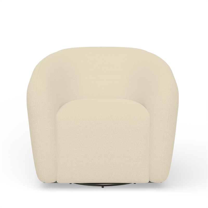Mery Swivel Chair- Barrel Back- Ivory Upholstery- Solid Acacia Wood