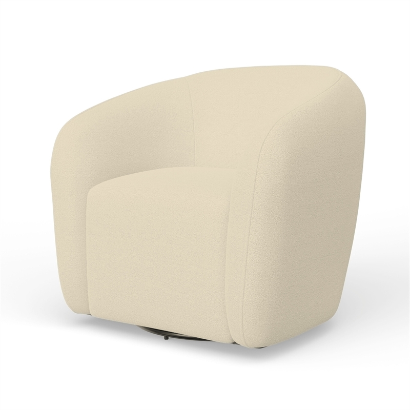 Mery Swivel Chair- Barrel Back- Ivory Upholstery- Solid Acacia Wood