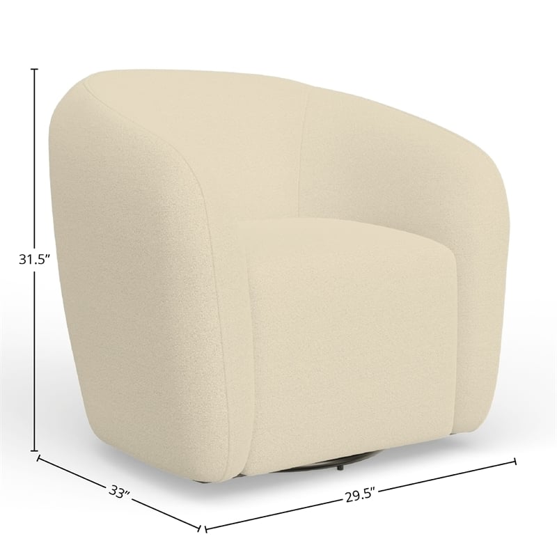 Mery Swivel Chair- Barrel Back- Ivory Upholstery- Solid Acacia Wood