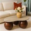 Resh Accent Coffee Table- Curved Natural Travertine Top- Round 3 Balls Wood Base