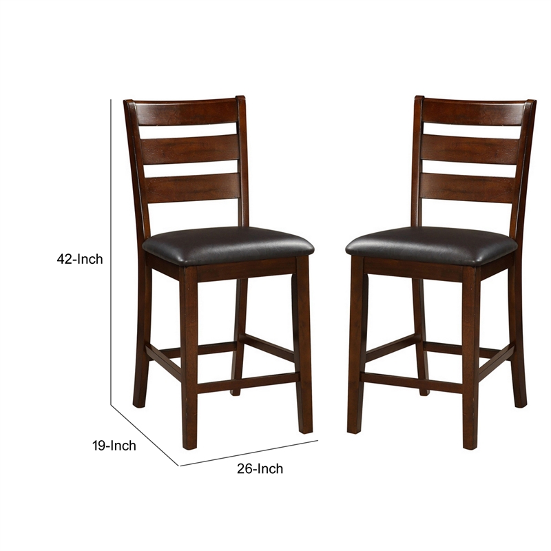 Wooden Counter Height Armless Chair- Walnut brown- Set of 2