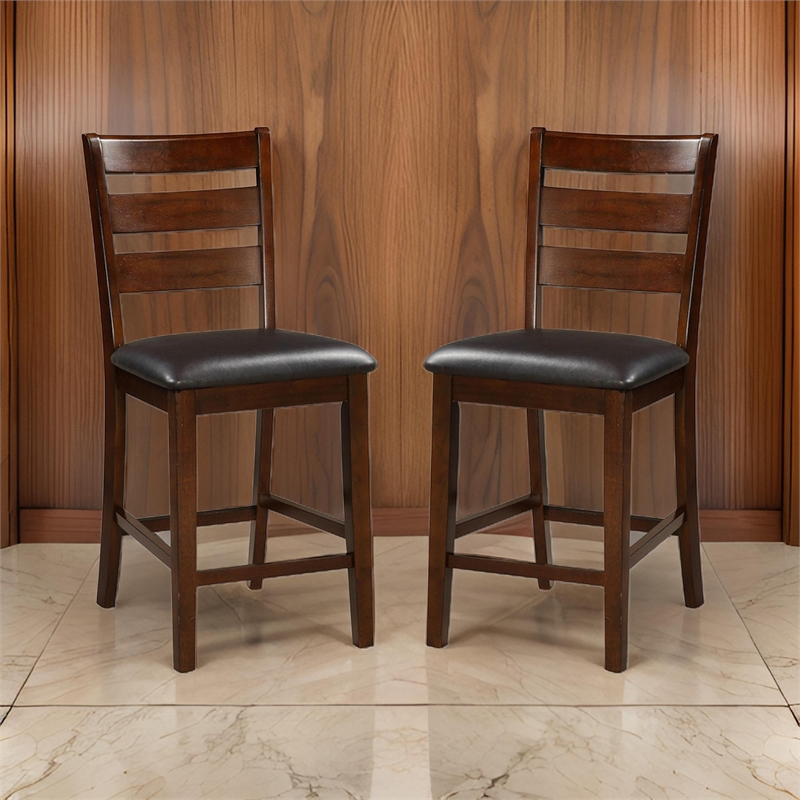 Wooden Counter Height Armless Chair- Walnut brown- Set of 2