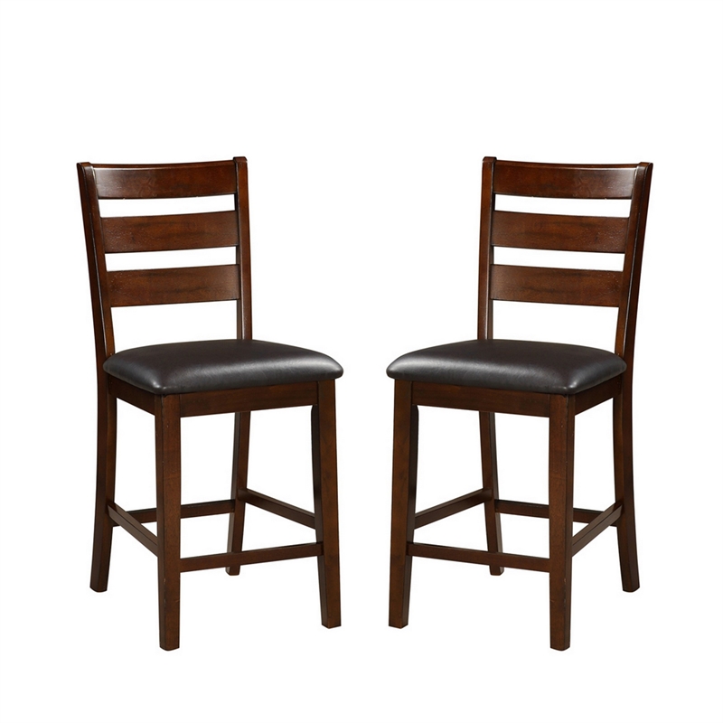 Wooden Counter Height Armless Chair- Walnut brown- Set of 2