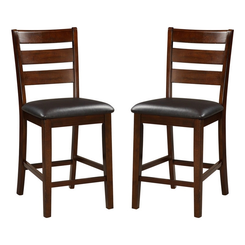 Wooden Counter Height Armless Chair- Walnut brown- Set of 2