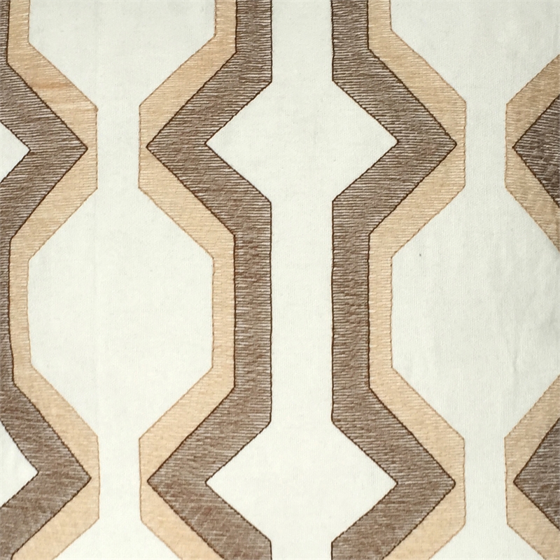 Contemporary Cotton Pillow with Geometric Embroidery- Brown and White