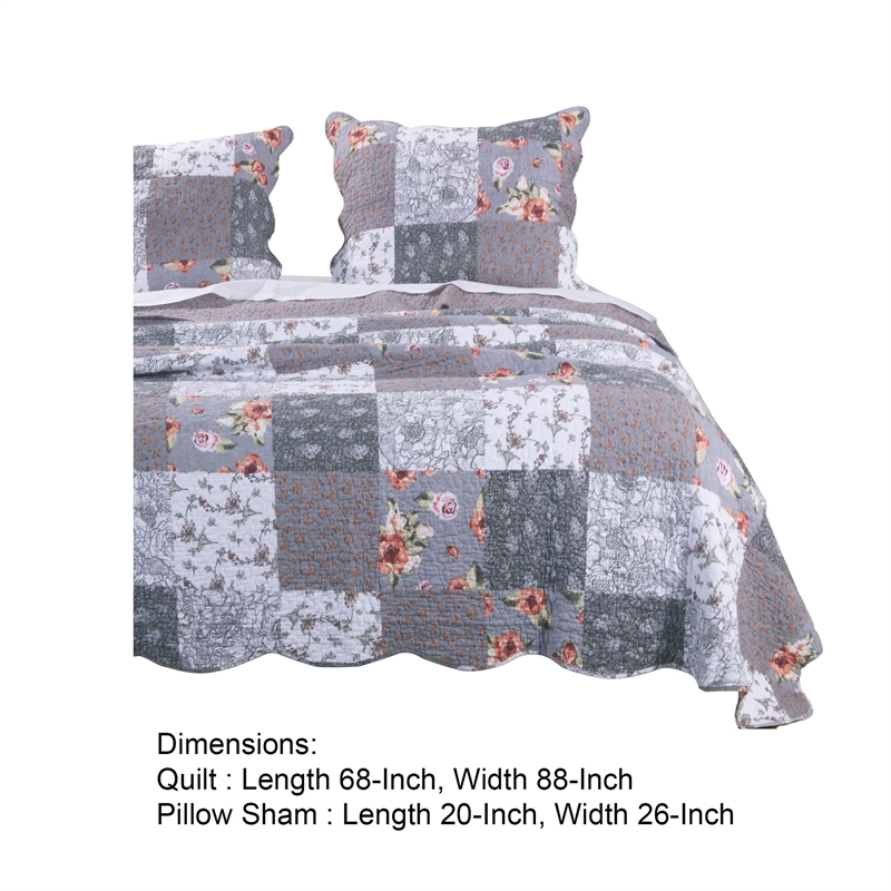 Microfiber Quilt and 1 Pillow Sham Set with Floral Prints- Multicolor