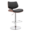 Metal and Faux Leather Adjustable Bar Stool- Black and Silver