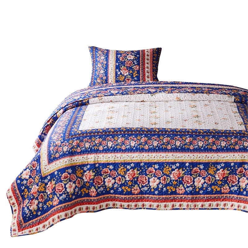 Loir 2 Piece Twin Quilt Set with Floral Print- Multicolor