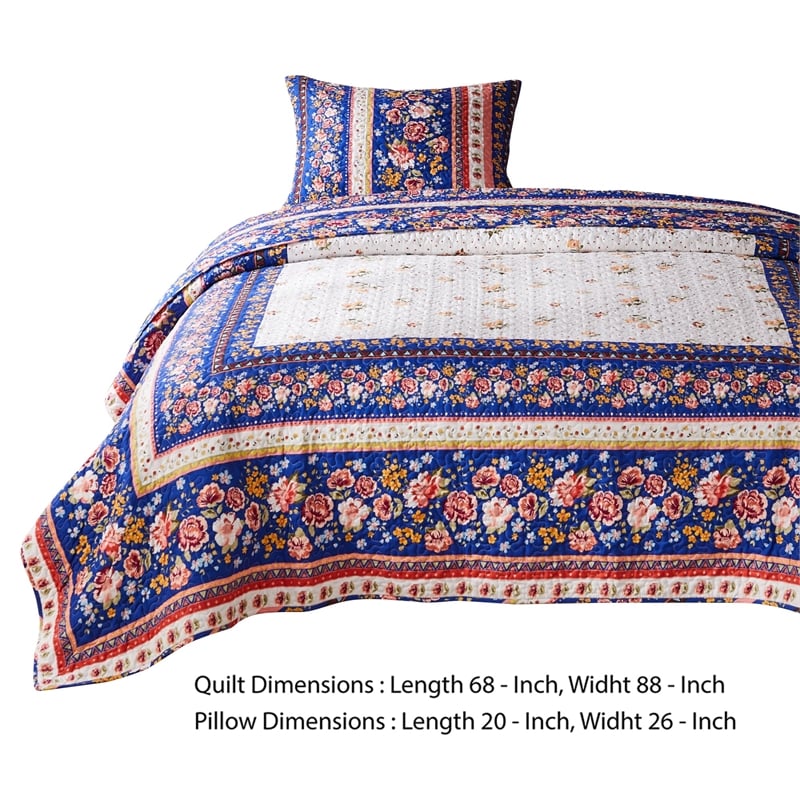 Loir 2 Piece Twin Quilt Set with Floral Print- Multicolor