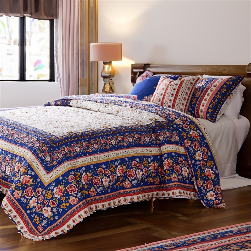 Loir 2 Piece Twin Quilt Set with Floral Print- Multicolor