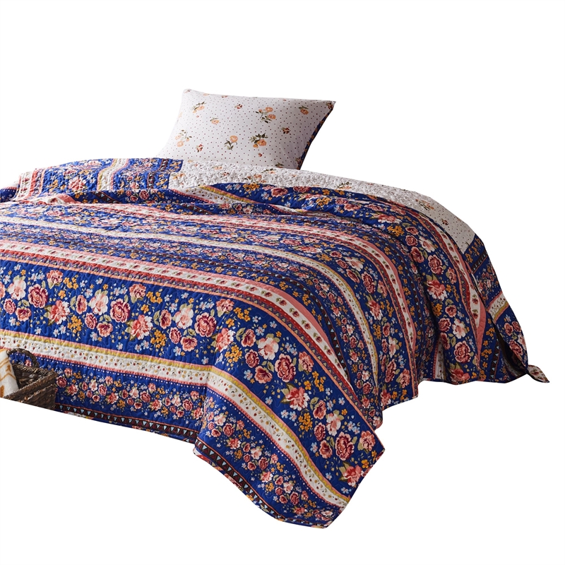 Loir 2 Piece Twin Quilt Set with Floral Print- Multicolor