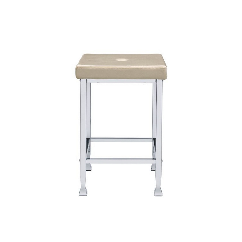Counter Height Stool- Set of 2- Padded Seat and Metal Base- Beige