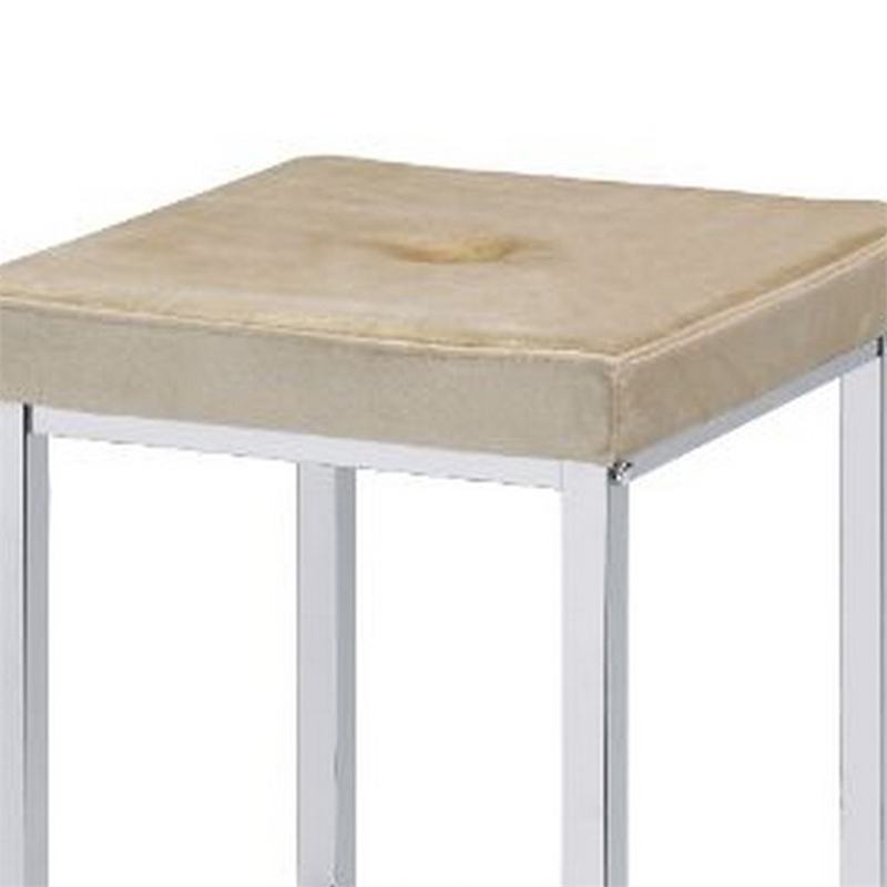 Counter Height Stool- Set of 2- Padded Seat and Metal Base- Beige