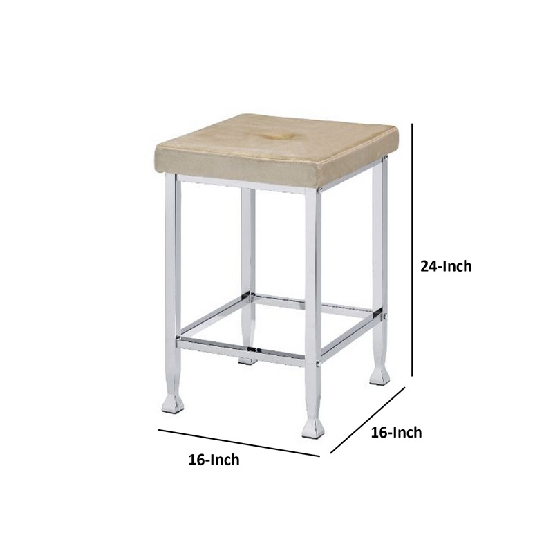 Counter Height Stool- Set of 2- Padded Seat and Metal Base- Beige