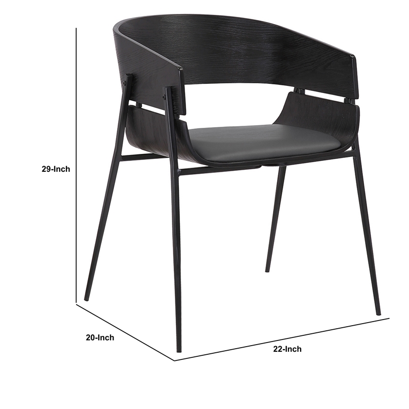 18.5 Inches Round Back Leatherette Dining Chair- Set of 2- Black
