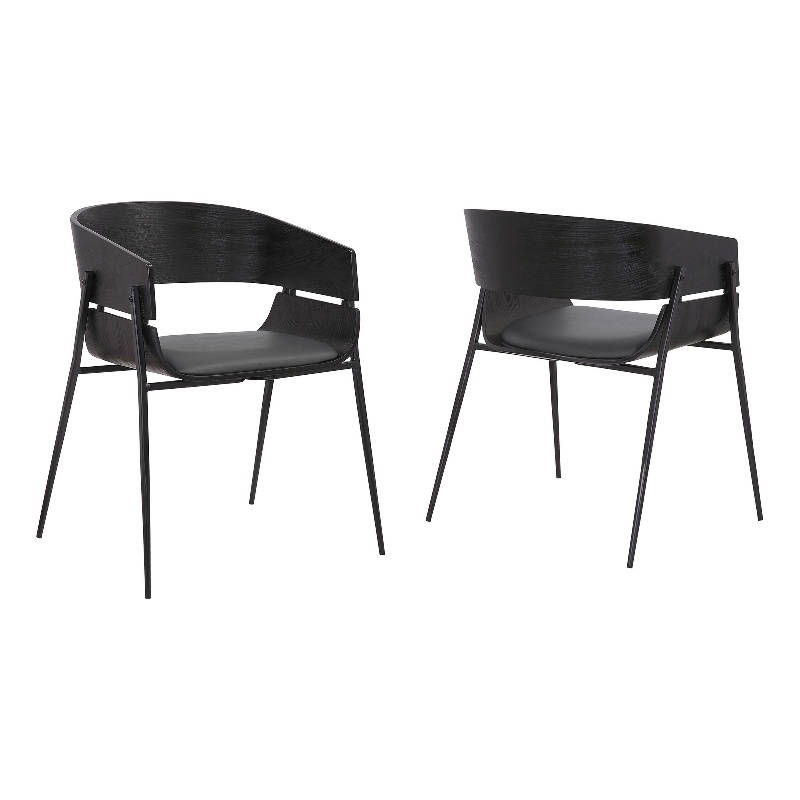 18.5 Inches Round Back Leatherette Dining Chair- Set of 2- Black